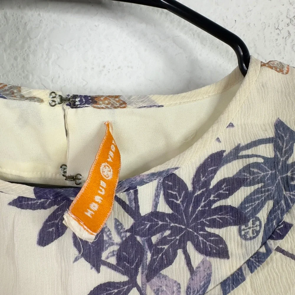 Tory Burch Shirt 4 Cream Silk Bird Floral Boho Cottagecore Artsy Romantic Luxury